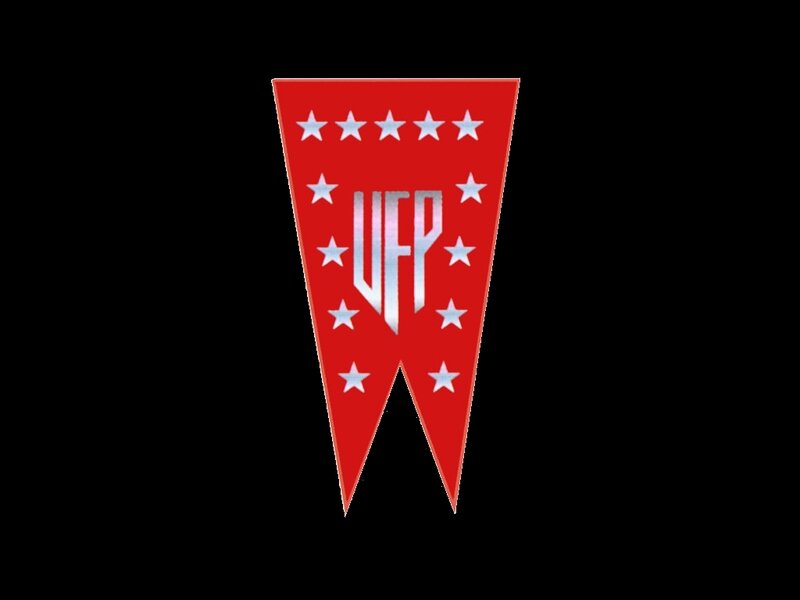 red pennant with stars and letters