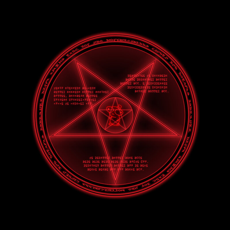 red pentagram with cartoon figure