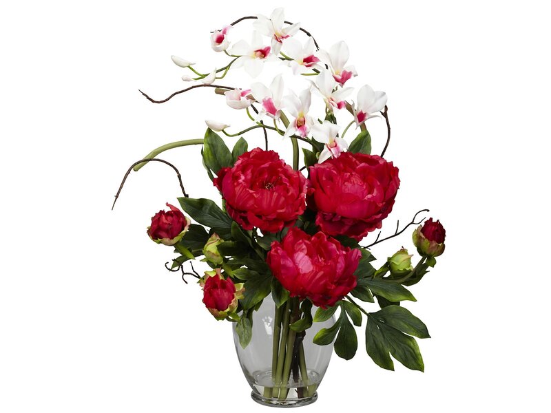 Red Peonies and Orchids