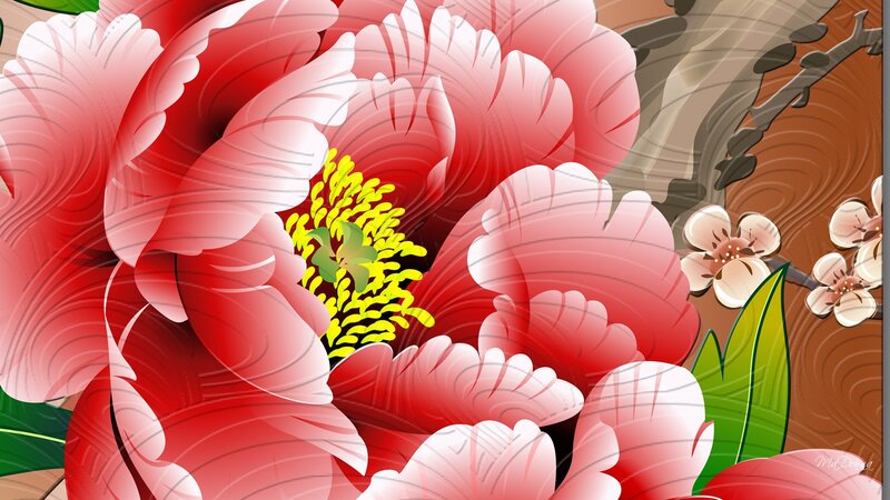 Red Peony Flower — Vibrant, Digital Art