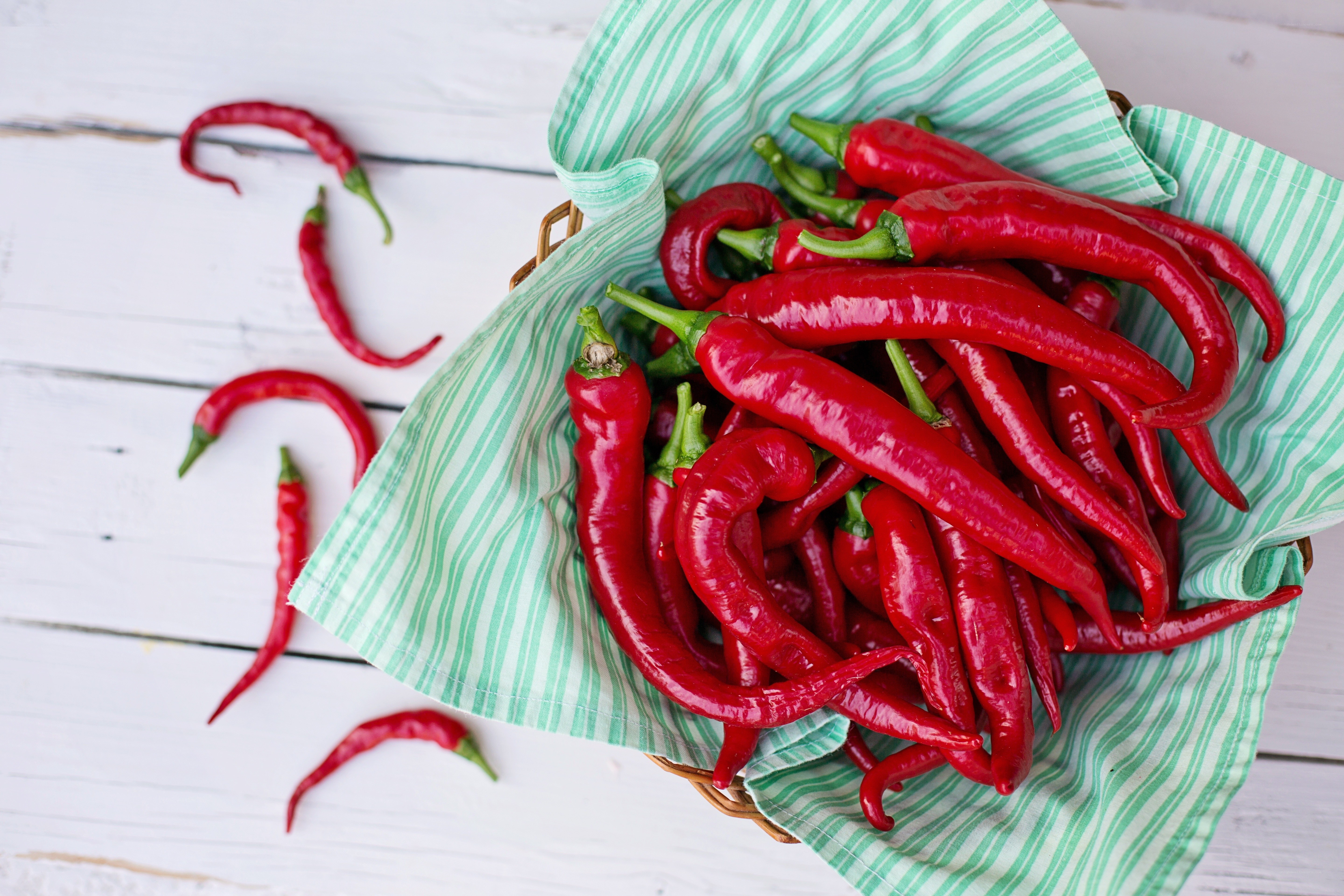 Red peppers in a basket