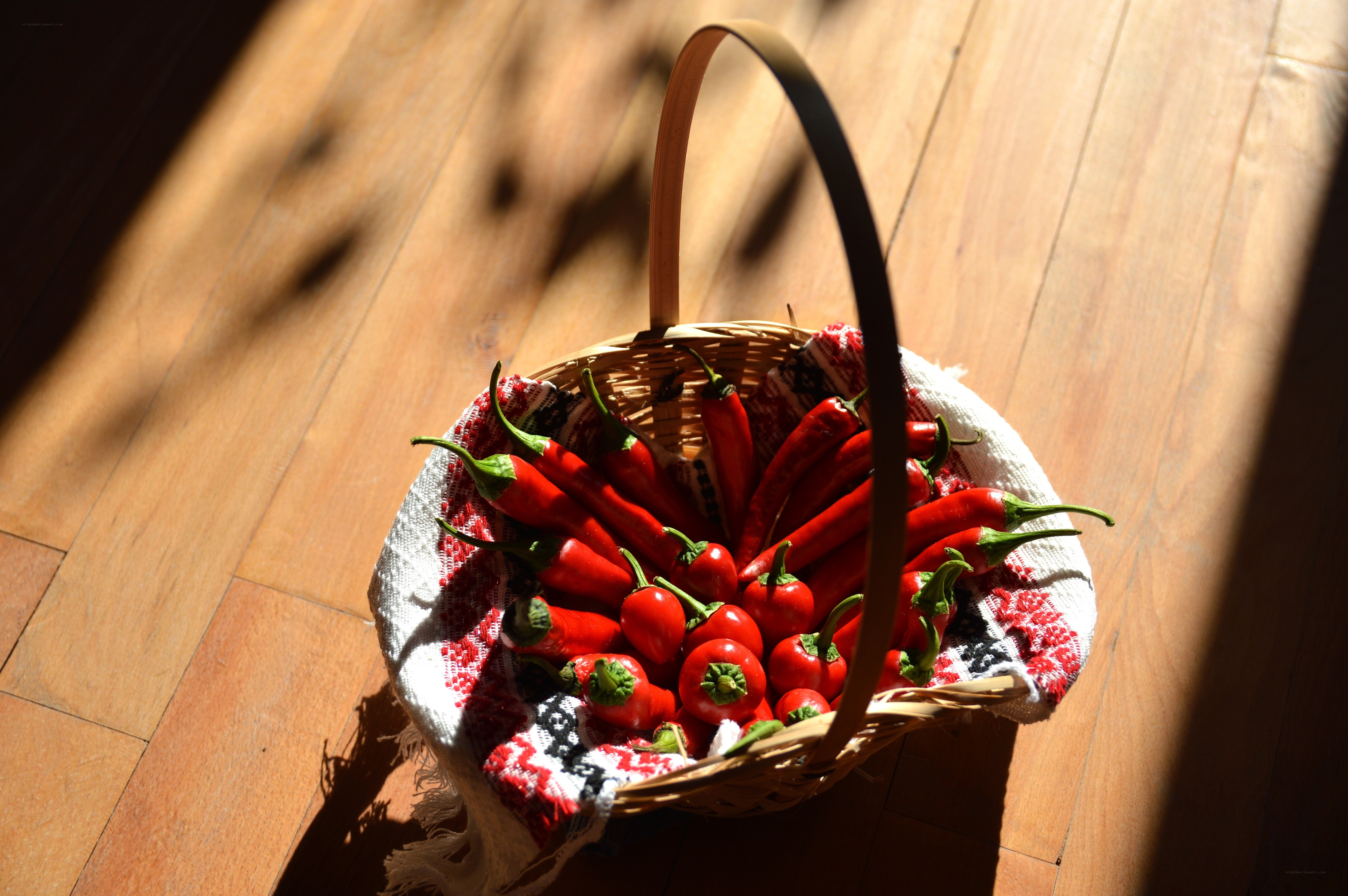 Red peppers in a basket