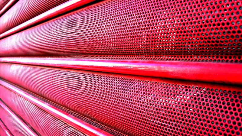 Red perforated metal panels