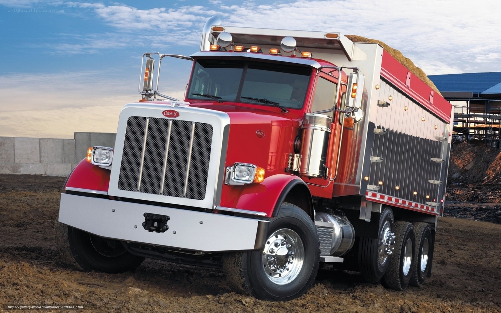 Red Peterbilt dump truck