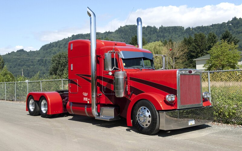 red peterbilt semi-truck