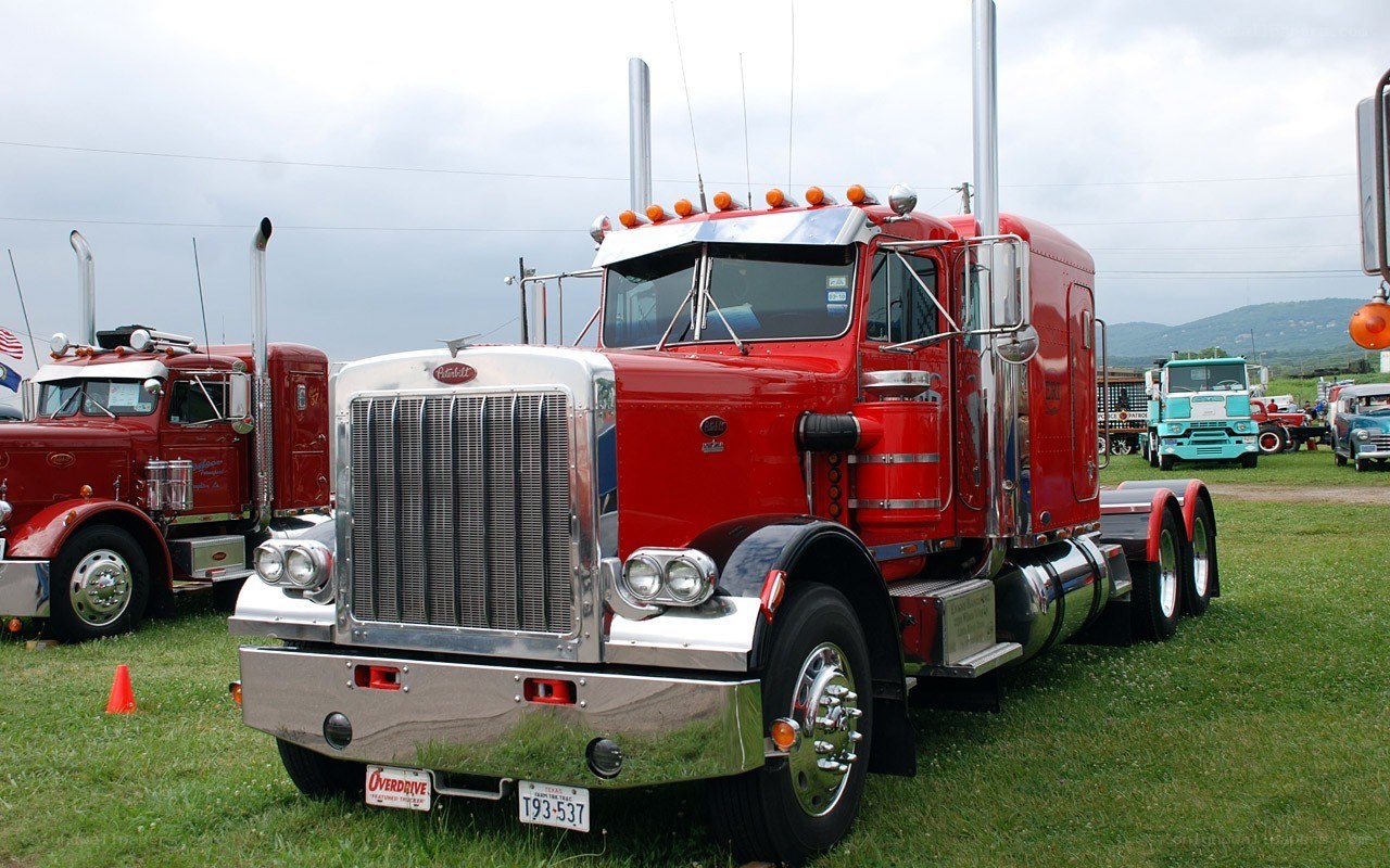Red Peterbilt truck on display