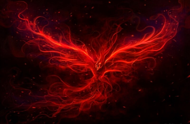 Red Phoenix Bird — Dramatic, Digital Art, Fire