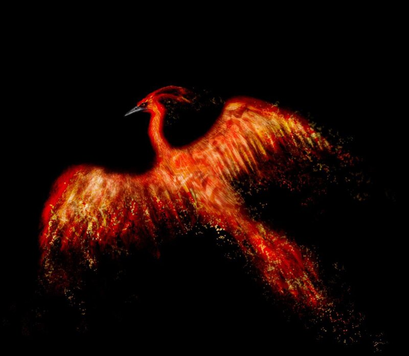 Red Phoenix Bird — Dramatic, Digital Art, Wings, Dark Background