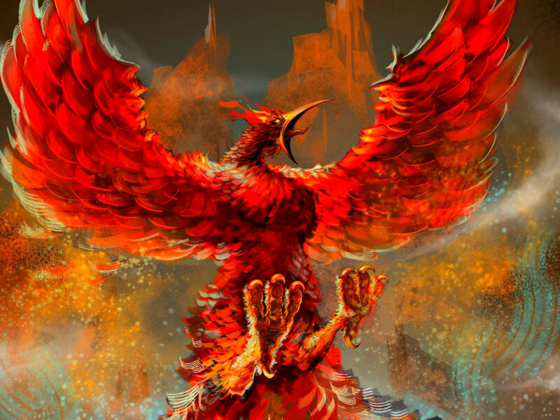 Red Phoenix Bird — Dramatic, Digital Art, Wings