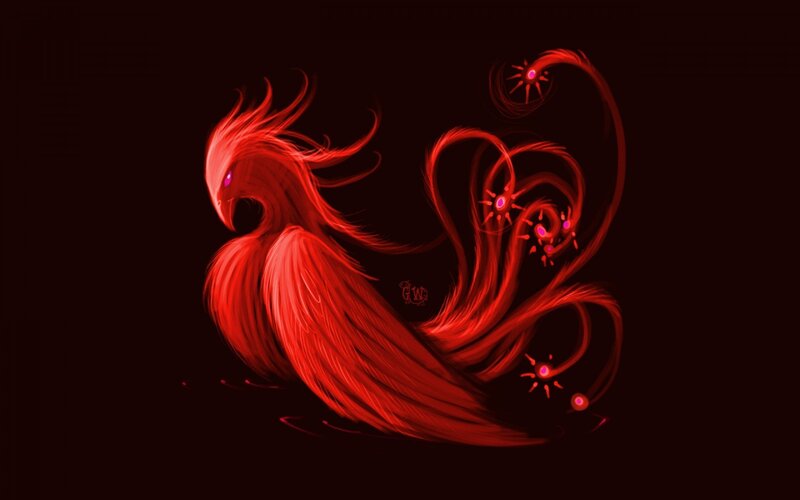 Red Phoenix Bird — Dramatic, Night, Digital Art