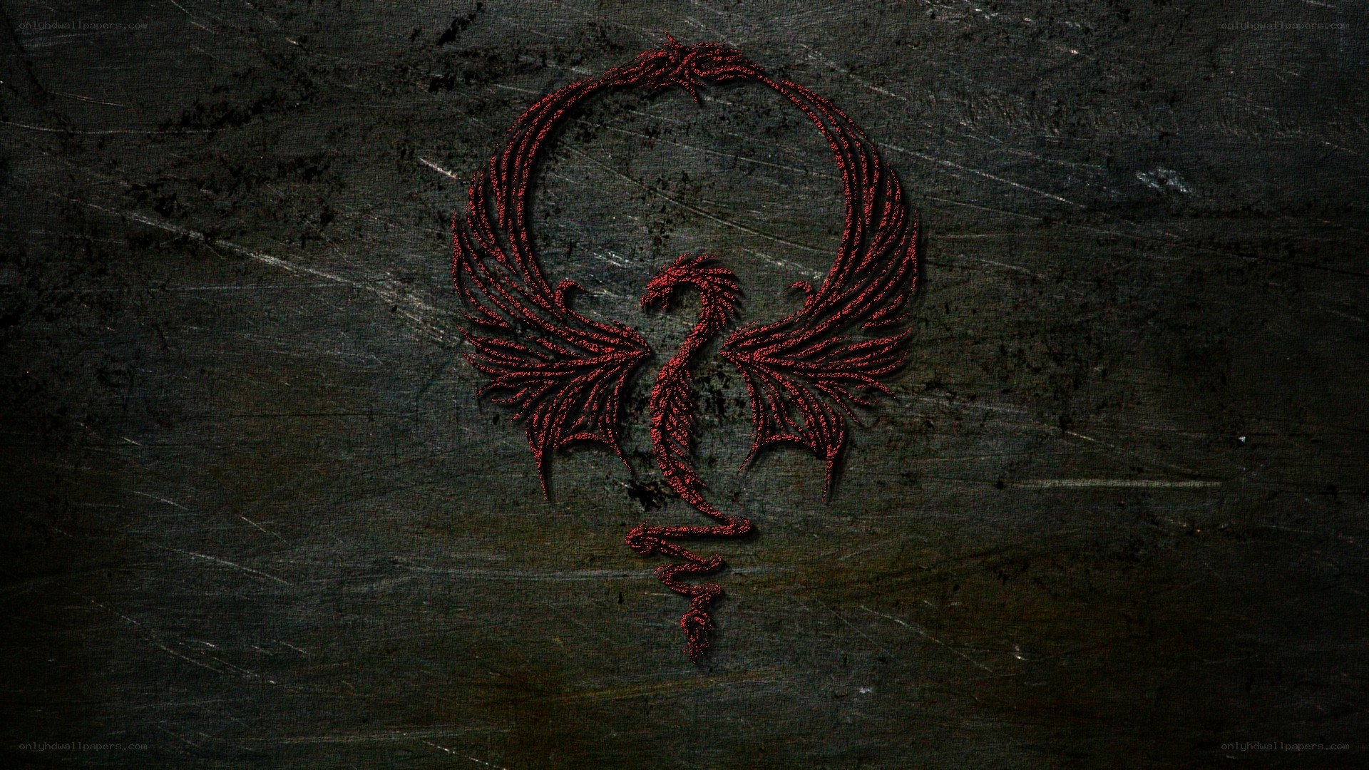 red phoenix emblem on dark metal