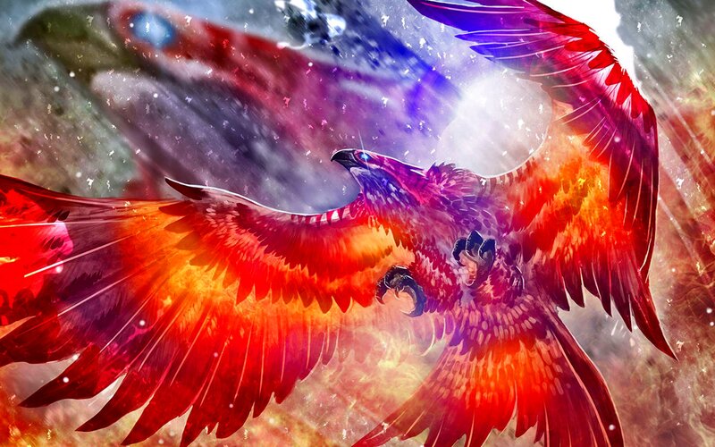 Red Phoenix in Flight — Dramatic, Digital Art