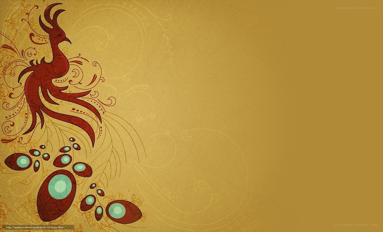 red phoenix on gold background
