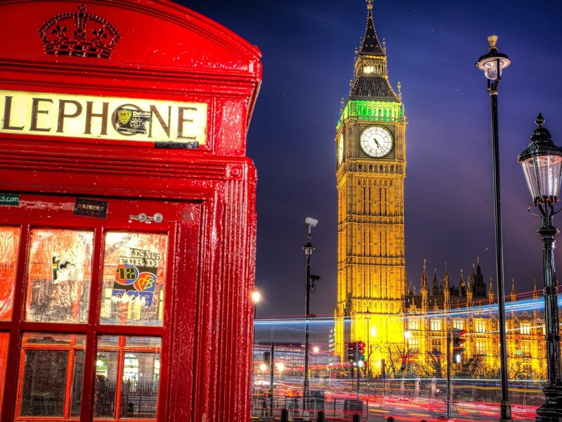 Red Phone Booth and Clock Tower