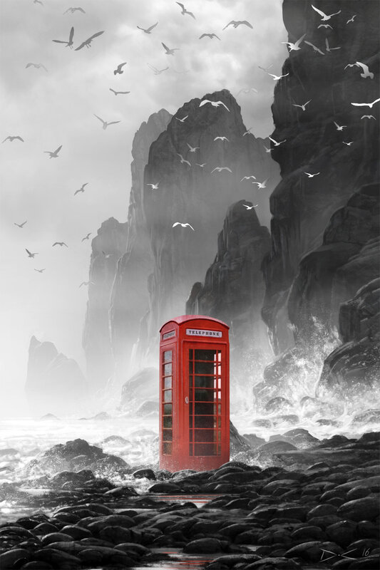 Red Phone Booth — Dramatic, Digital Art