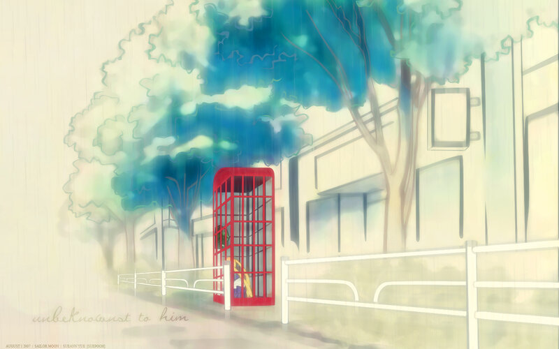 Red Phone Booth in Rain