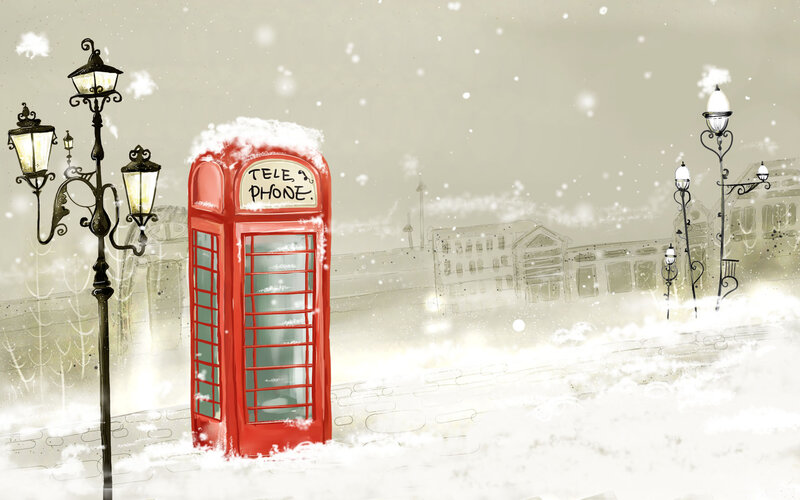 Red Phone Booth in Snow — Calm, Winter