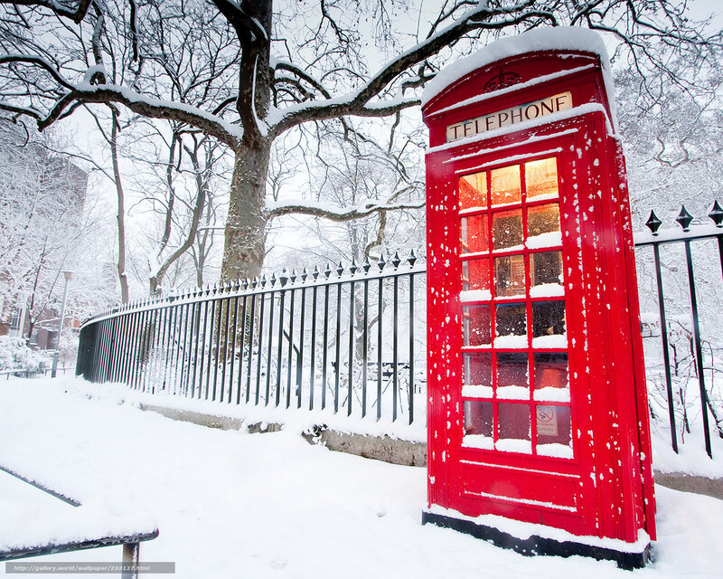 Red Phone Booth in Snow — Cold