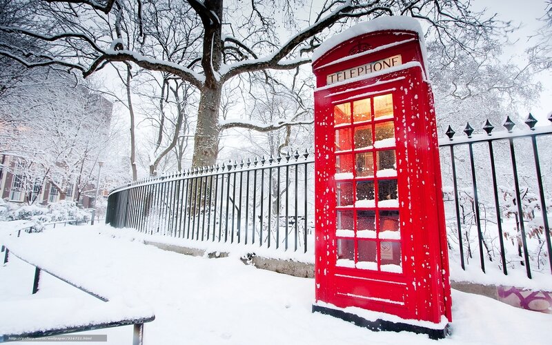 Red Phone Booth in Snow — Serene
