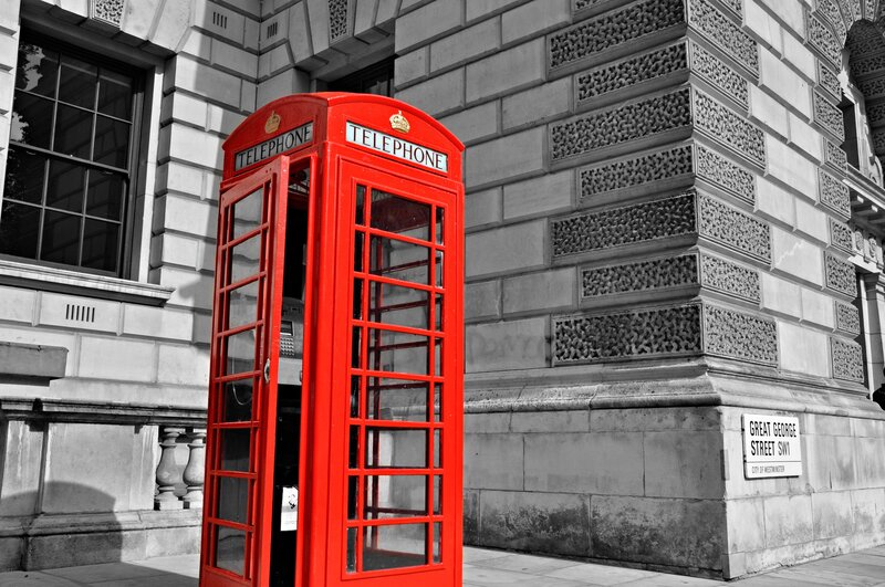 Red phone booth on Great George Street