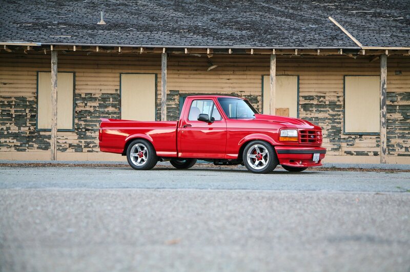 Red Pickup Truck — Calm, Afternoon, Photograph, Building