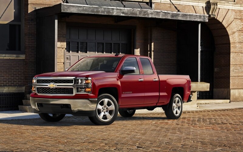 Red Pickup Truck — Dramatic, Afternoon, Photograph, Brick Building