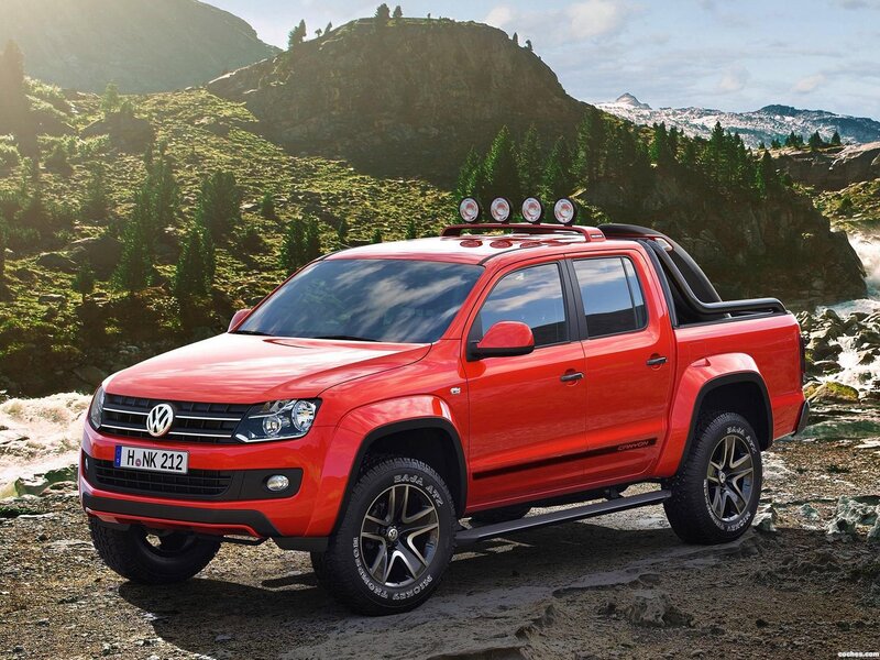 Red Pickup Truck — Dramatic, Afternoon, Photograph, Mountains, River