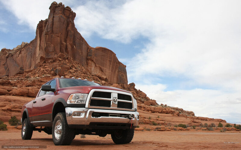 Red Pickup Truck — Dramatic, Afternoon, Photograph, Rock Formation