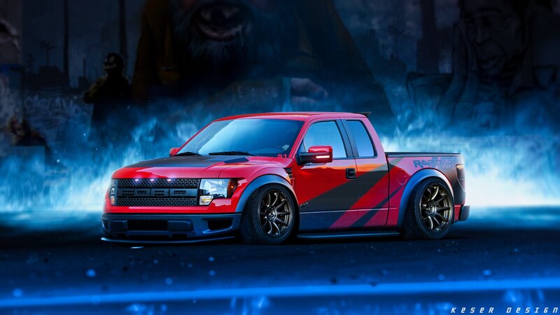 Red Pickup Truck — Dramatic, Night, Digital Art