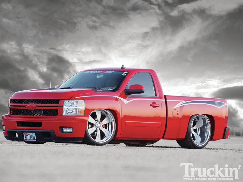 Red Pickup Truck — Dramatic, Photograph, Cloudy Sky