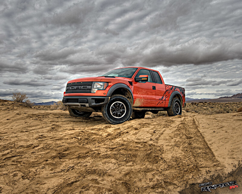 Red Pickup Truck — Dramatic, Photograph, Desert, Clouds, Dirt