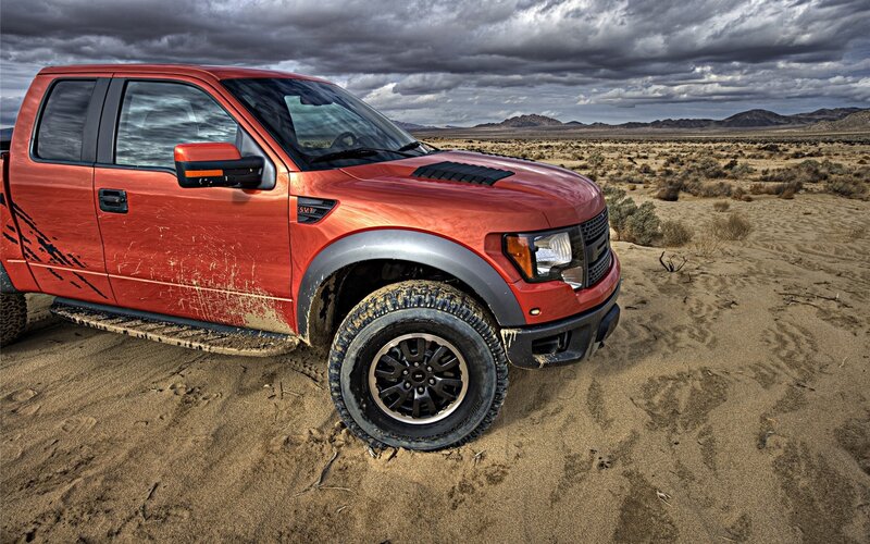 Red Pickup Truck — Dramatic, Photograph, Desert, Sand