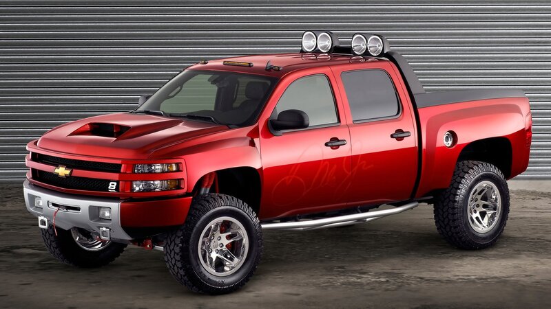 Red Pickup Truck — Dramatic, Photograph, Roof Lights, Tires