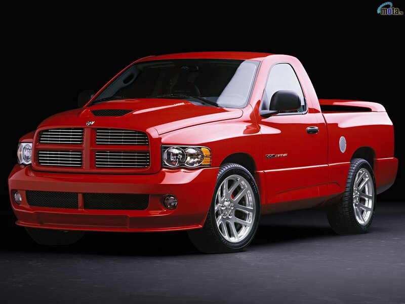 Red Pickup Truck — Dramatic, Photograph, Silver Wheels, Black Grille, Side Mirror