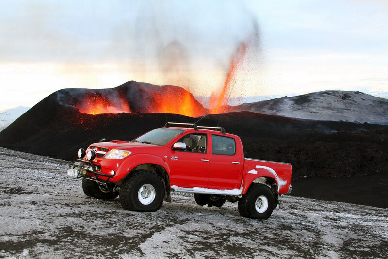 Red Pickup Truck — Dramatic, Sunset