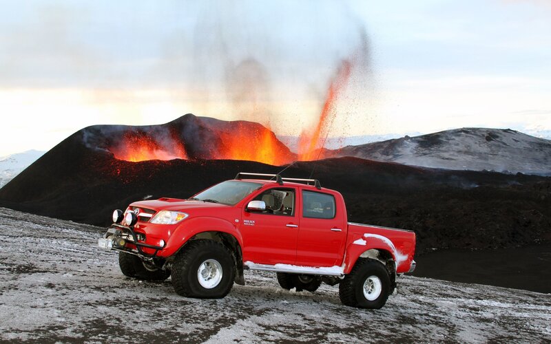 Red Pickup Truck — Dramatic, Winter