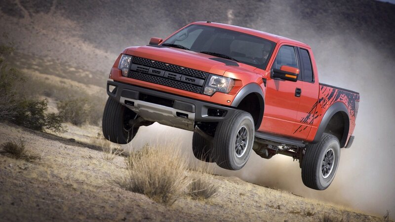 Red Pickup Truck — Dynamic, Afternoon, Photograph, Dust, Desert, Bushes