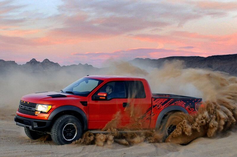 red pickup truck in desert