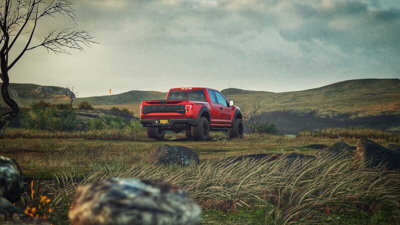 Red Pickup Truck — Serene, Afternoon, 3d Render