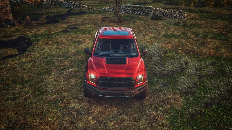 Red Pickup Truck — Serene, Sunset, 3d Render