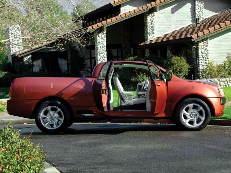 Red pickup truck with open doors