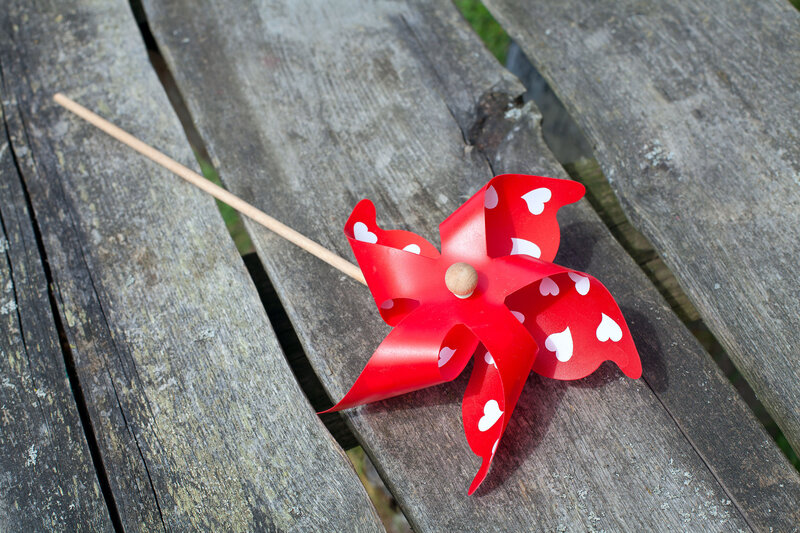 Red Pinwheel on Wood