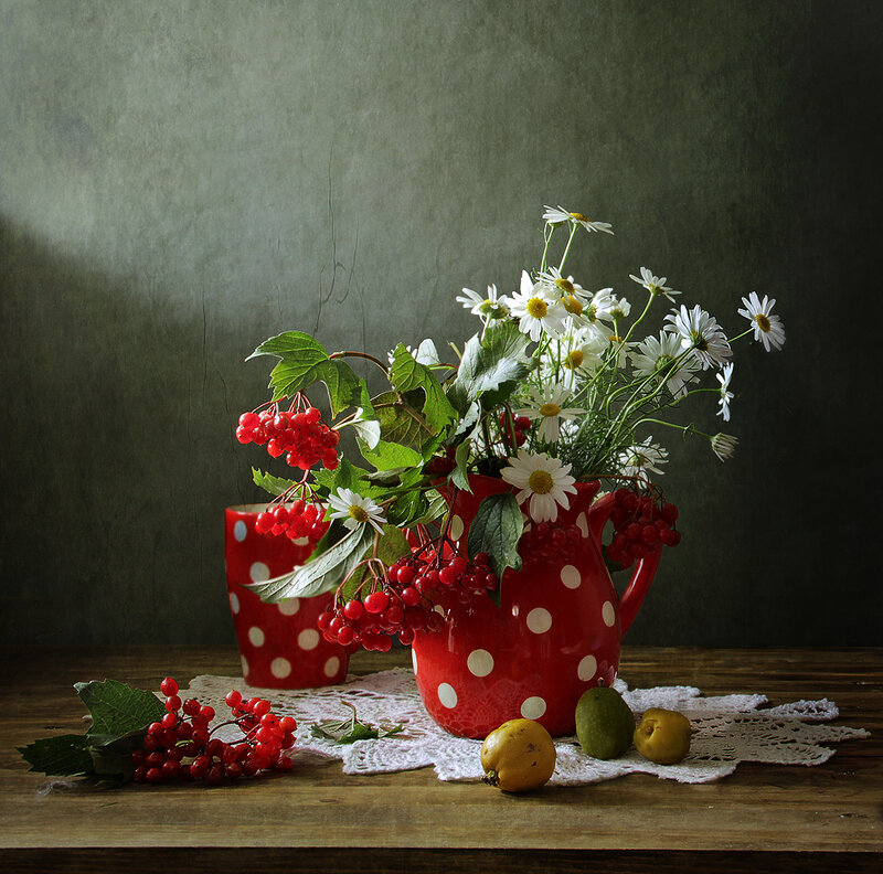 Red Pitcher with Flowers