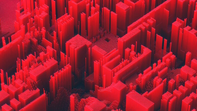 Red Pixelated Cityscape