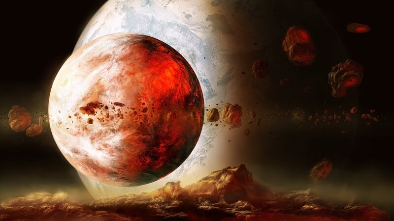 Red Planet in Space — Dramatic, Digital Art, Asteroids