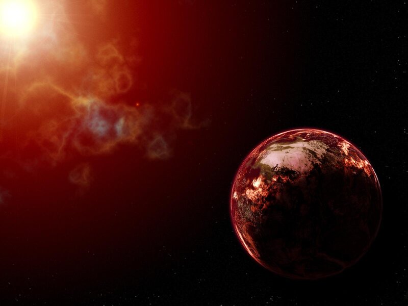 Red Planet in Space — Dramatic, Digital Art, Star, Nebula, Black