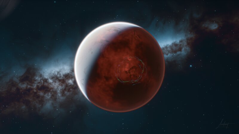 Red Planet in Space — Dramatic, Night, Digital Art, Stars