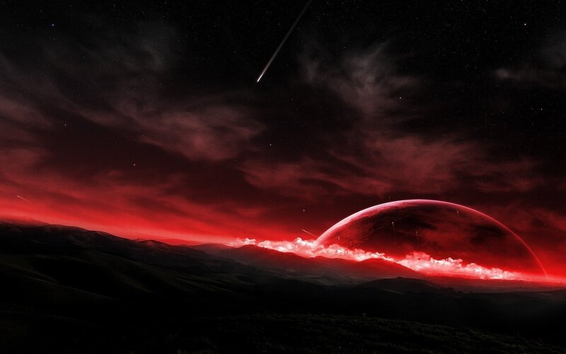 Red Planet Landscape — Dramatic, Night, Digital Art