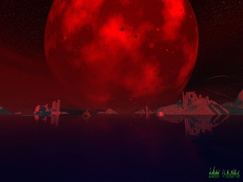 Red planet over alien landscape
