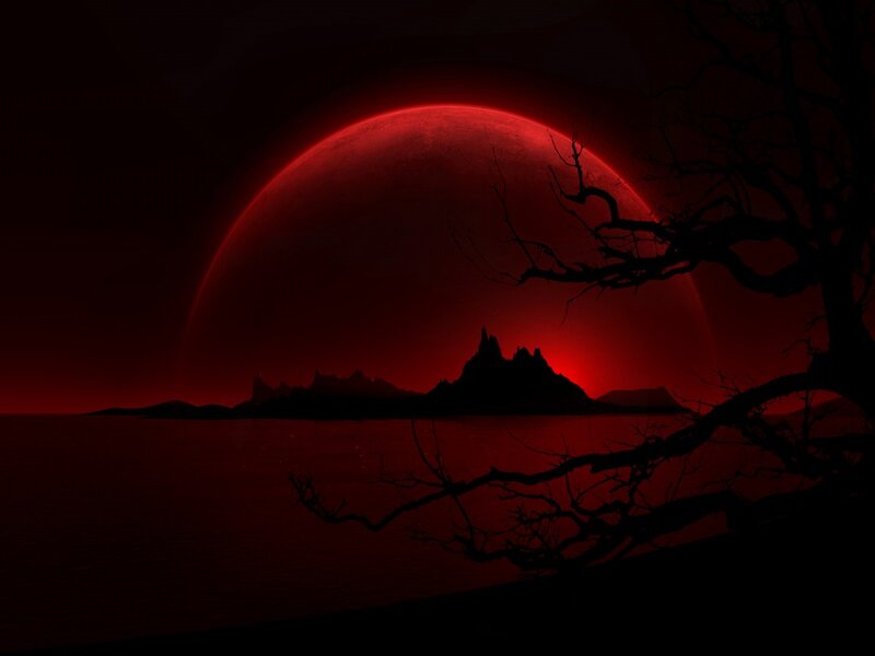 Red Planet over Island — Dramatic, Night